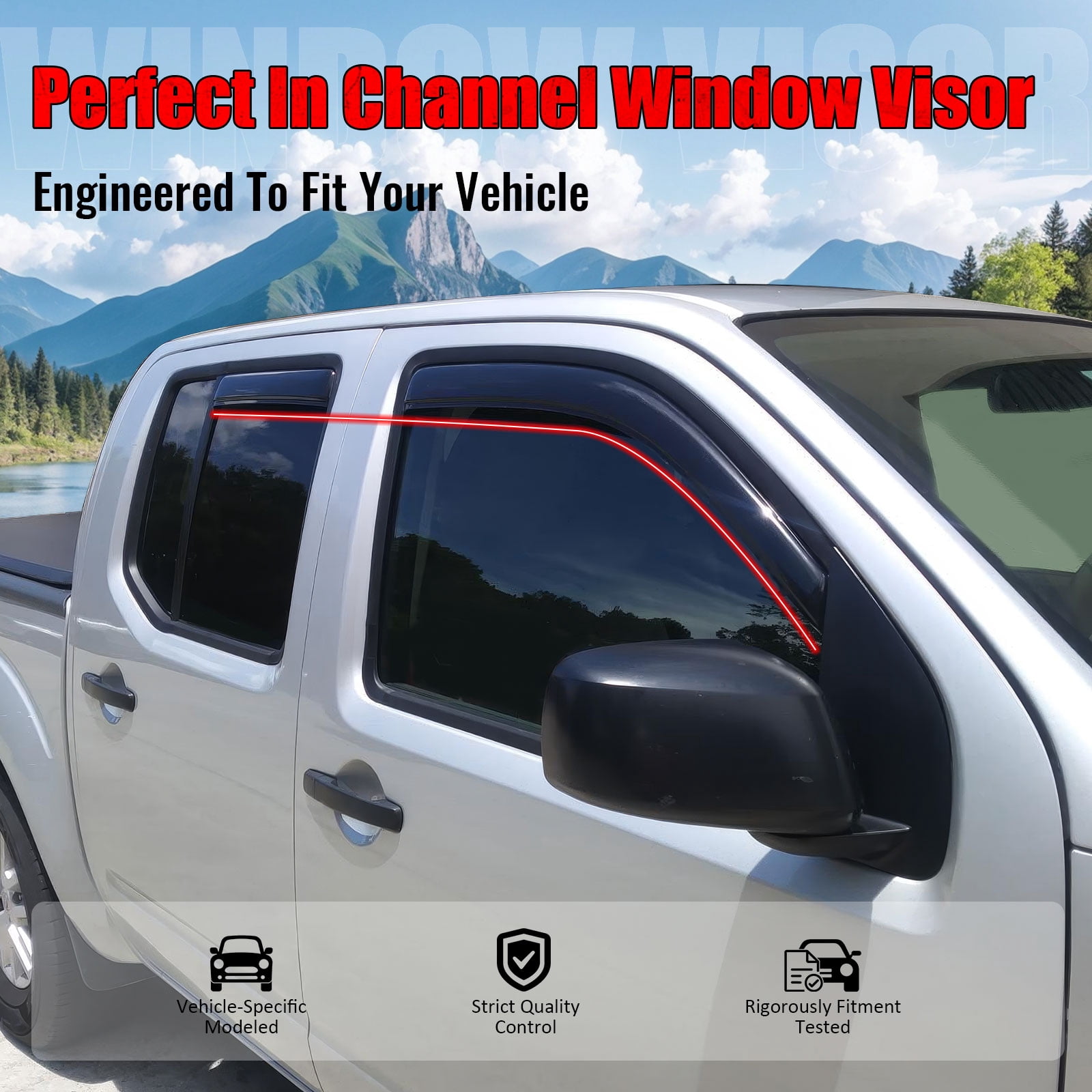 Ikon Motorsports In-Channel Window Visors Fits 2005-2020 Nissan Frontier Double Cab, Slim Style Rain Vent Guard Deflectors, Acrylic Smoke 4PCS