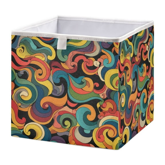 Fabric Open Basket Bins Foldable Storage Basket 2 Sizes Available Colorful Swirl