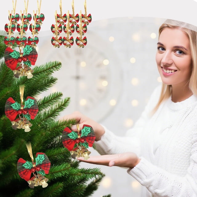 Mini Tie Bells Bow Garland Decoration, Christmas DIY Bow Hanging, Nine Packs, Elegant Bell Garland, Festive Home Decor, Foldable Bow Decoration, Metal Frame Bells, for Bedroom Christmas Decor