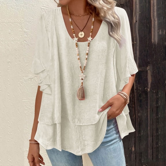 Women's Summer Round-Neck Casual Half Sleeve Ruffle T-Shirt Top