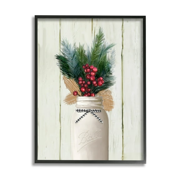 Stupell Home Décor Industries Country Holiday Jar Pine Needles Christmas Berries Black Framed Design by Ziwei Li