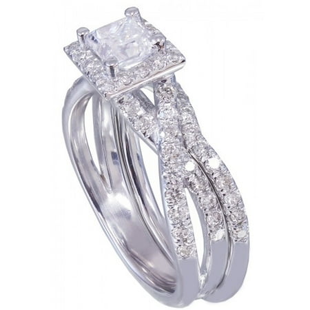 Cut Diamond Ring Band - 14k White Gold Princess Cut Diamond Engagement Ring And Band 1.25ct G-Vs2 Egl Us