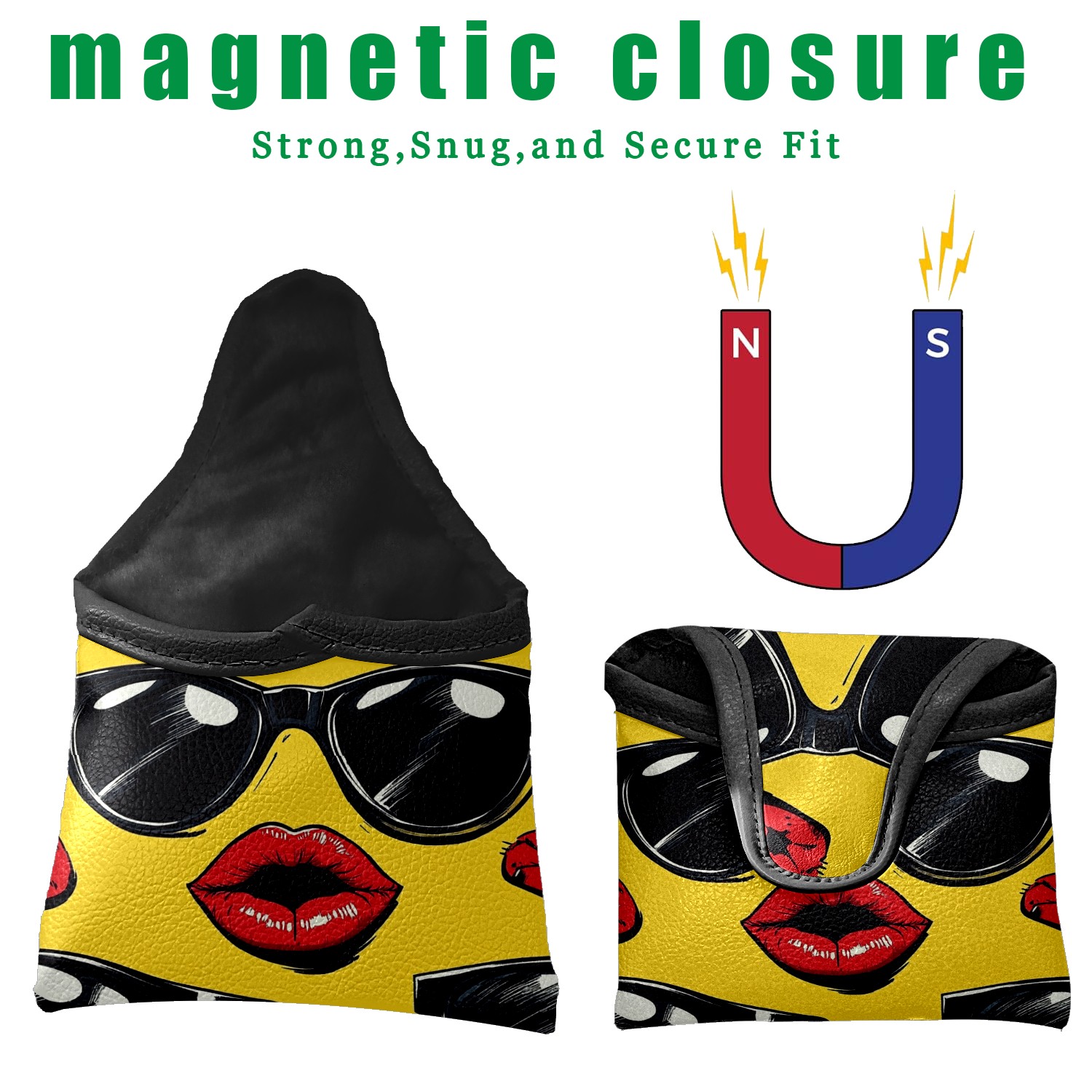 Golf Mallet Putter Cover Premium Leather Waterproof Golf Putter Head Cover with Magnetic Closure Funny Patterns