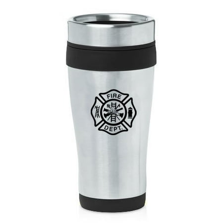 

Black 16oz Insulated Stainless Steel Travel Mug Z106 Fire Department Maltese Cross MIP