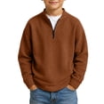 thumbnail image 2 of Ceisia Boys Girls Waffle Knit Quarter Zip Hooded Jacket Solid Color Long Sleeve Fall Winter Outerwear For 3‑14 Years Old Kids Gift, 2 of 9
