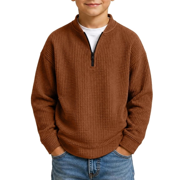 OGLCCG Boys Waffle Knit Quarter Zip Sweatshirts Long Sleeve Pullover Tops Loose Fit Fall Collared Sweatshirts Size 9-10