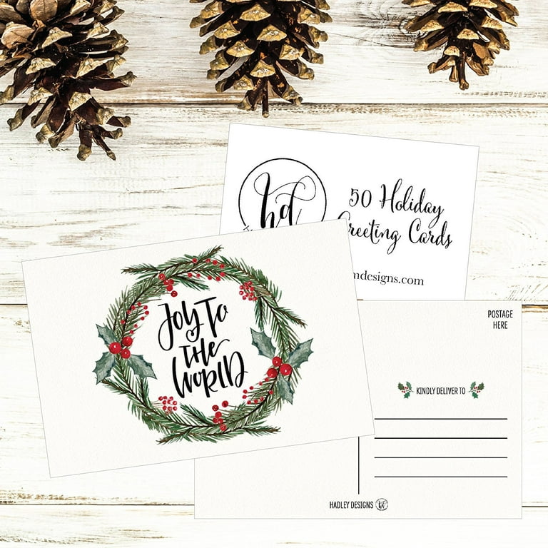 50 Holiday Greeting Cards, Cute Fancy Blank Winter Christmas Postcard Set,  Bulk Pack of Premium Seasons Greetings Note, Mistletoe Happy New Years for  Kids, Business Office or Church Thank You Notes 