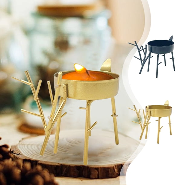 Candelabro de Ciervo, Diseño Único de Hierro, Decoración de Mesa Navideña, Ideal para Regalar, Ambiente Cálido a La Luz de Las Velas, Perfecto para La Sala de Estar, Tamaño 9,3 X 7,5 X 5 Cm.