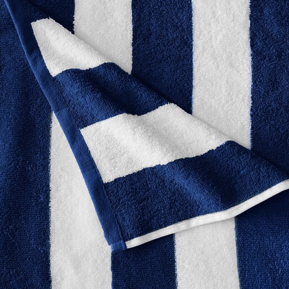 BY LORA Cotton Cabana spa Towels, Navy,White, Set of 2