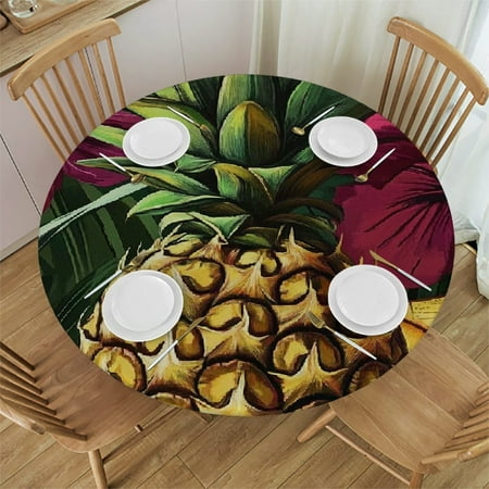 

SHERONV Pineapple Tropical Flowers Round Tablecloth Waterproof Stain-Resistant Polyester Fabric for Home Parties Weddings Indoor & Outdoor Use 31 -35