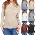 thumbnail image 2 of WTOBBY Women's Fashionable Round-Neck Long-Sleeved Solid-Color Pullover Casual Top - Stylish and Comfortable Basic Wear for Everyday Outfits and Layering,Khaki M, 2 of 5