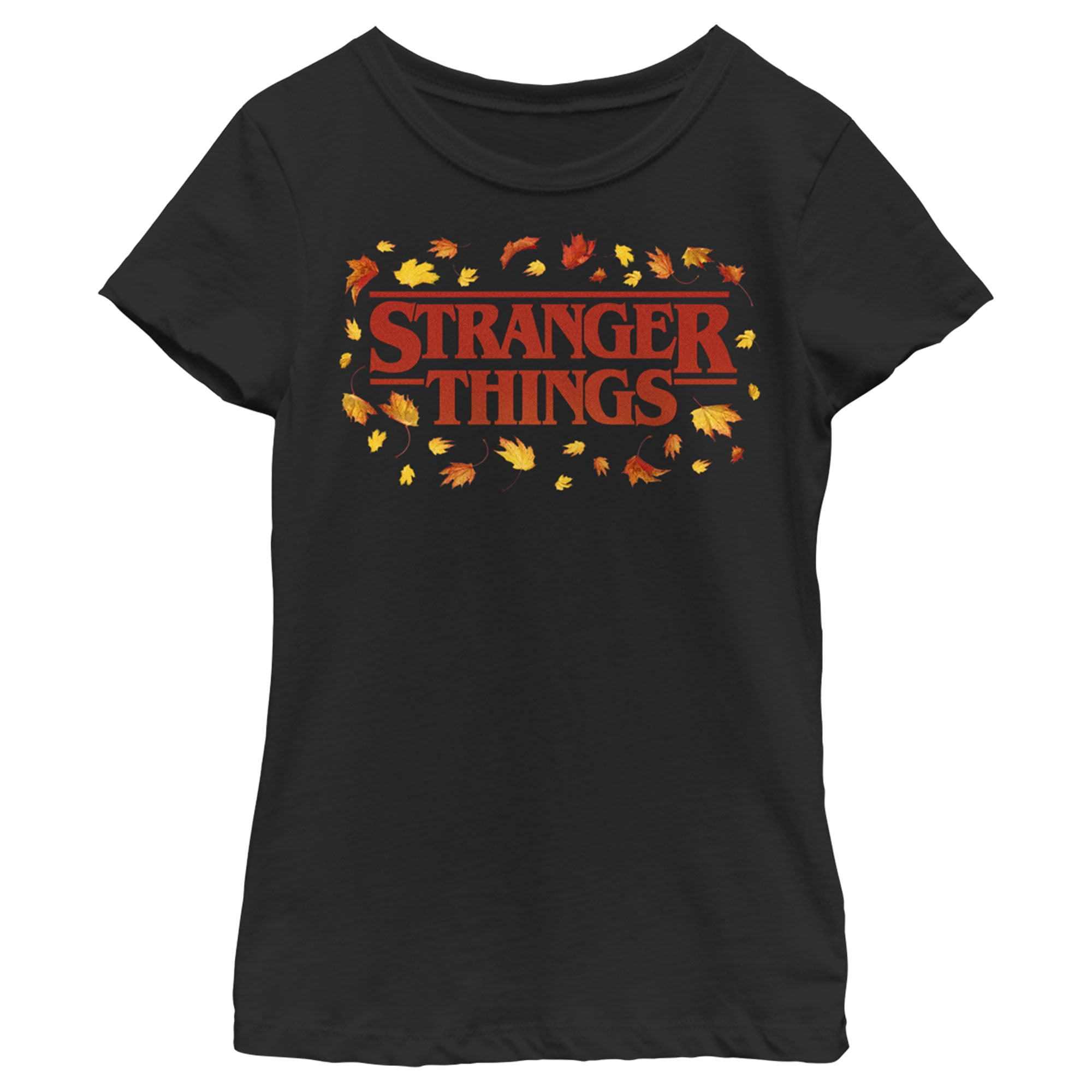 Girl's Stranger Things Autumn Logo  Graphic Tee Black Medium
