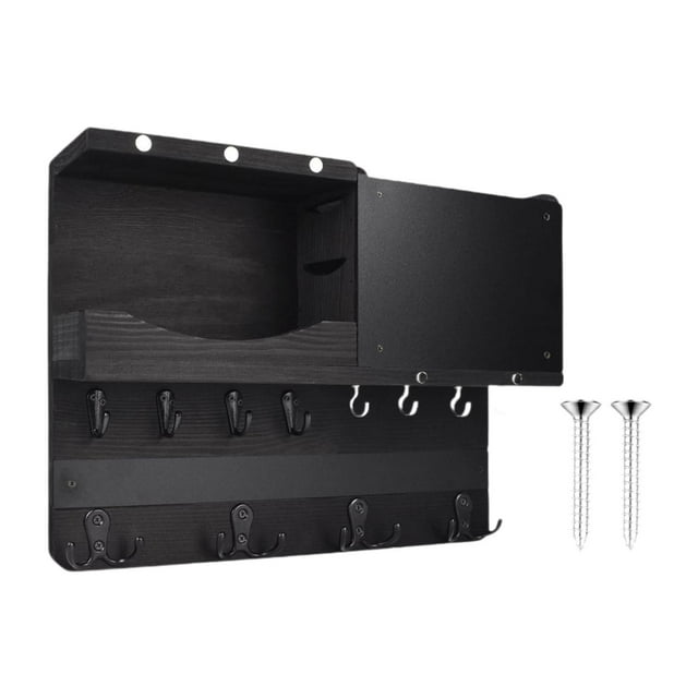 Organizador de llaves y correo, organizador de correo, decoración del hogar, accesorios de ahorro, madera Negro