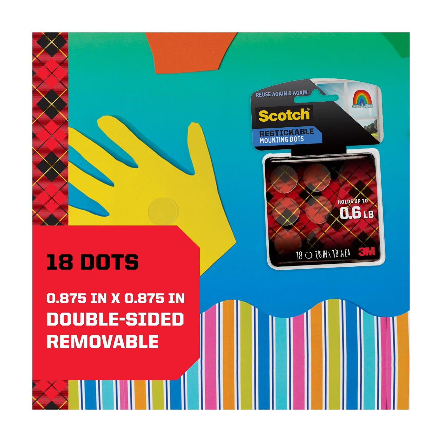 Scotch Restickable Dots, Clear, 7/8 in x 7/8 in, 18 Dots Scotch Restickable Dots, Clear, 7/8 in x 7/8 in, 18 Dots