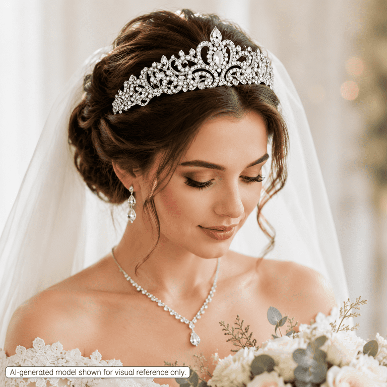 Kabuer Silver Princess Tiara for Women Girls Elegant Bridal  display picture 2
