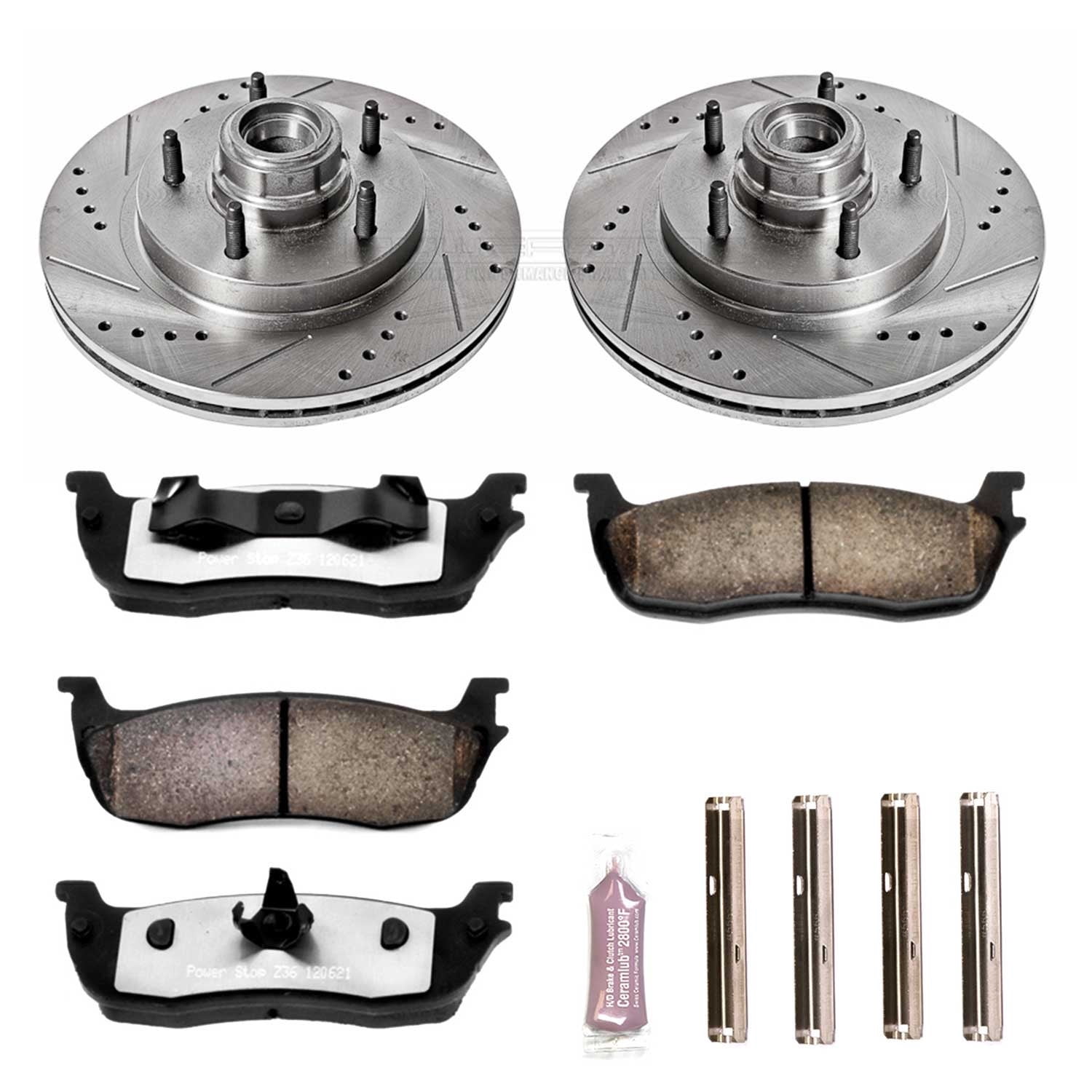 PowerStop Front Z36 Truck & Tow Carbon-Fiber Ceramic Brake Pad and Drilled and Slotted Rotor Kit Fits: FORD Select Models K1865-36