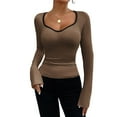 thumbnail image 3 of Camiseta de Larga con Cuello Redondo Estilo Y2K para Mujer, de Color Liso, Ideal para , Otoño e Invierno. para un Look Casual de Negocios. Marrón L, 3 of 8