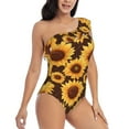thumbnail image 3 of Sikiie Chocolate Plaid Sunflower Print Women One Piece Swimsuits Tummy Control One Shoulder Bathing Suits Ruffle Swimwear, From S to XXL-Medium, 3 of 6