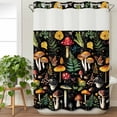 thumbnail image 2 of No Hook Shower Curtain Set with Snap in Liner, Retro Mushroom Plant Leaves Waterproof Bathroom Curtain with See Through Top Window, Botanical On Black Background Double Shower Curtains for Bathtub, 2 of 9