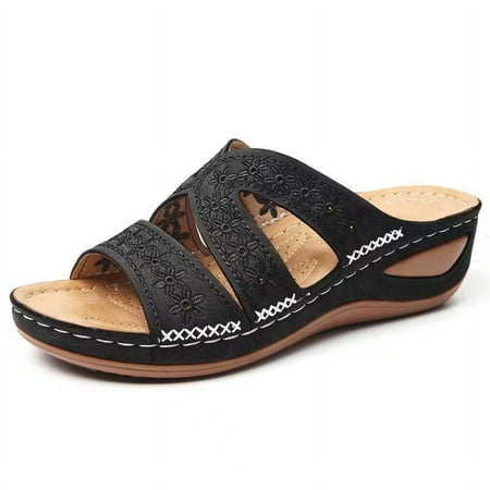 

HOLXI 2024 Women s Low Heel Non Slip Orthopedic Slides Breathable Slip on Mules Wedge Sandals