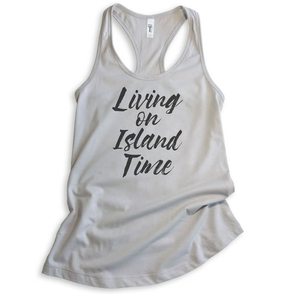 Living On Island Time Tank Top, Ladies Racerback Tank Top, Beach Tank, Vacation Tank, Vacay Tank, Silver Gray, Large