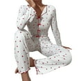 thumbnail image 3 of FASHOFT Womens Pajamas Set Ribbed Cute Heart Graphic Long Sleeve 2 Piece Valentines Day Pjs Set Ruffle Soft Sleepwear Loungewear Red XL, 3 of 4
