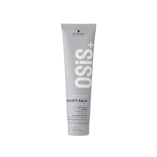Schwarzkopf Osis+ Bounty Balm 150 ml, une Crème Coiffante Végane pour Cheveux Bouclés Qui Réduit les Frisottis, Rehausse la Brillance et Ajoute de la Douceur. Présente une Formule Démêlante Qui Préserve la texture Naturelle. Emballée dans un tube Gris Élégant avec une Marque Blanche Audacieuse.