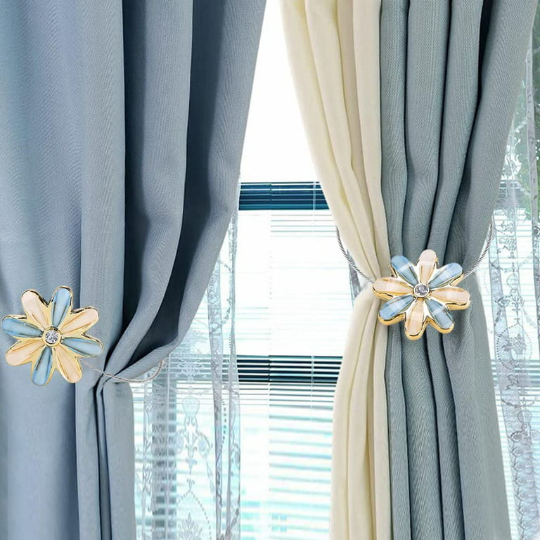 Visland 2PCS Magnetic Curtain Clip, Curtain Magnetic Tieback Flower Curtain  Clips Buckle Crystal Curtain Fastening Buckle Tie Belt for Home Office  Decoration 