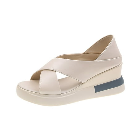 CHOII 50% off Clearance High-heeled Shoes Fishmouth Wedges Shoes Women s Shoes Sandals Women s Fashion Sandals Slide Sandals for Womens Cushionaire Sandals Summer Sandals for Women 2024 Beige/6