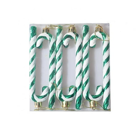 

6 Pcs Christmas Crutch Plastic Candy Cane Ornaments Christmas Tree Hanging Pendant for Holiday Party Christmas Decor Green