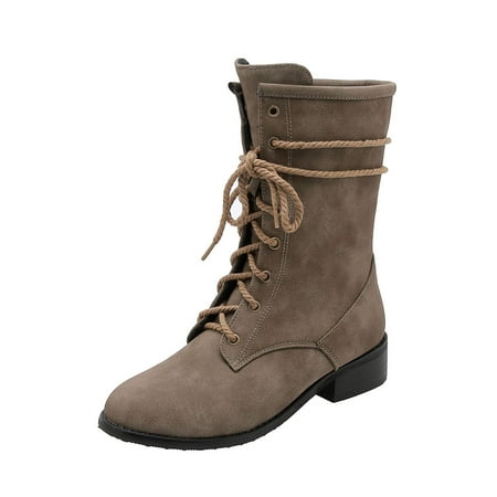 

IELGY Women s short boots large size solid color round toe low heel