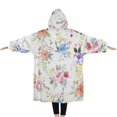 thumbnail image 2 of Oversized Wearable Blanket Hoodie,Pioneer Flower Floral Print Pattern Sherpa Blanket Hoodie with Super Pockets,Super Warm Fuzzy Pullover for Women & Men, 2 of 6