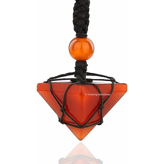 Carnelian Crystal Pyramid Macrame Necklace, Unique Women Men Pendant