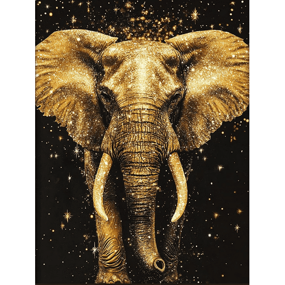 Golden Elephant Decorative Painting/Canvas Art, Suitable for Decorating Living Room, Bedroom, Office, Hotel, Dining Room, Hallway, Study Room,Featuring Glittering Gold Elephant on Black Background.