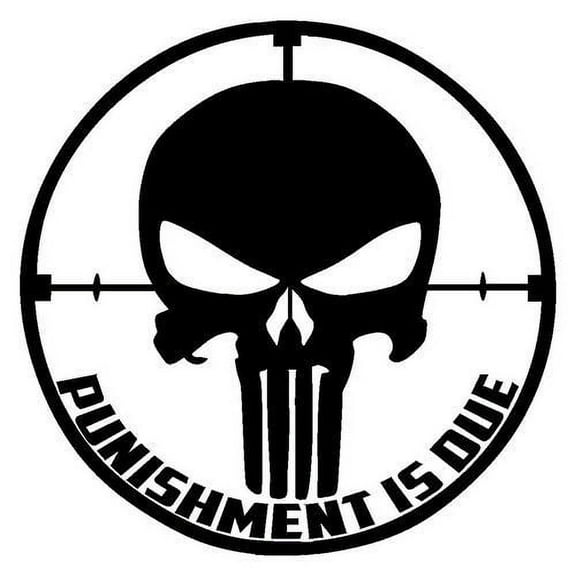 Punisher Skull Punishment Is Due Decal Sticker | 6.5-Inches By 6.5-Inches | Black Vinyl