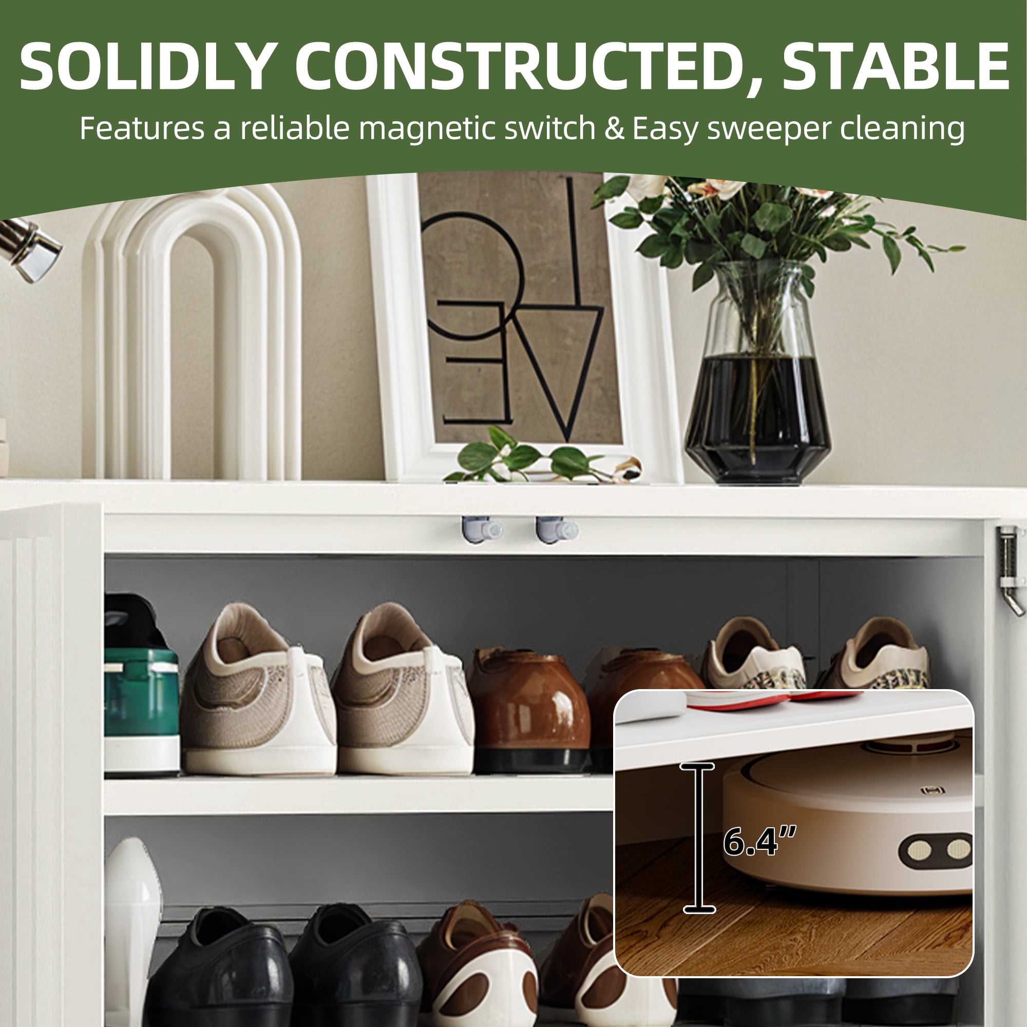 Uforic Shoe Cabinet with Doors & Adjustable Shelves, Metal Shoe Rack Organizer, White
