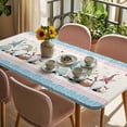 thumbnail image 3 of Happy Easter Table Cloths for 6 Foot Rectangle Tables, Cute Gnomes Eggs Blue Bunny Floral Pink Border Patio Waterproof Elastic Fitted Tablecloths, Washable Rectangular Table Cover for Camping, 3 of 8