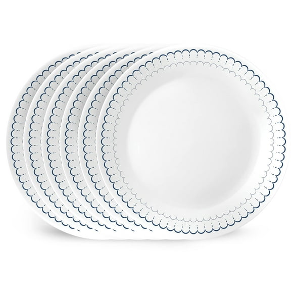 Corelle 6-Piece 10.25" Dinner Round Plates, Vitrelle Triple Layer Glass, Lightweight Round Plates, Large Round Plates, Chip and Scratch Resistant, Microwave and Dishwasher Safe, Caspi