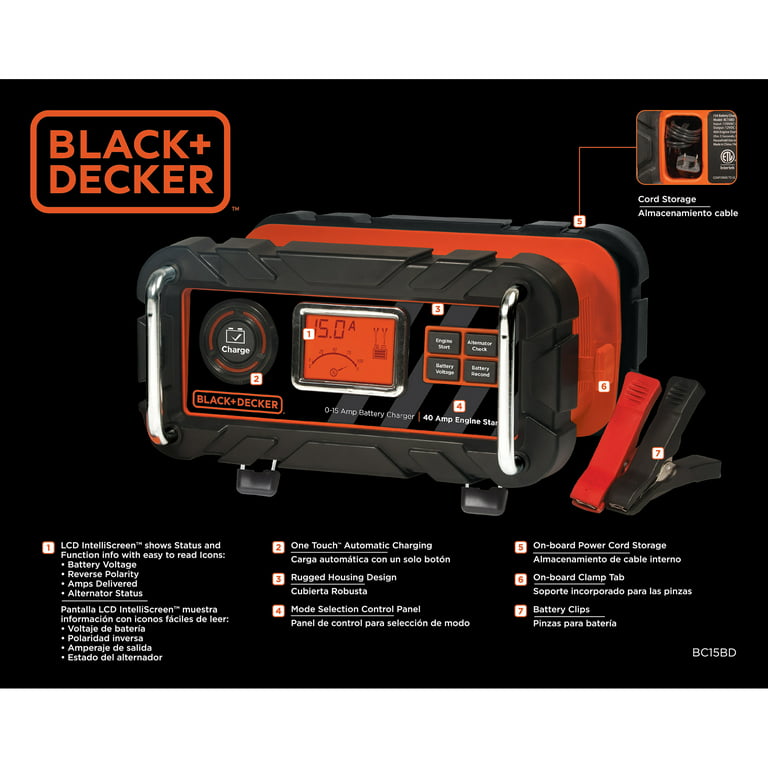 BLACK+DECKER 15 Amp Portable Car Battery Charger with 40 Amp Engine Start  and Alternator Check BC15BD - The Home Depot