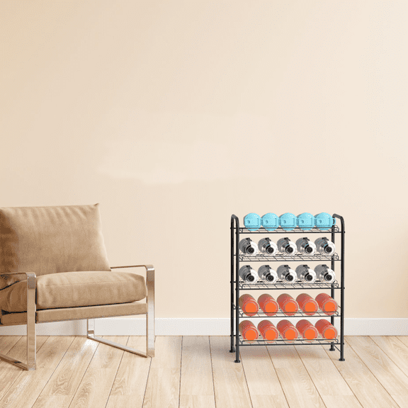 5-Tier Water Bottle Storage Rack - Black Freestanding Beverage Organizer Holds 30 Bottles, Cans & Drinks