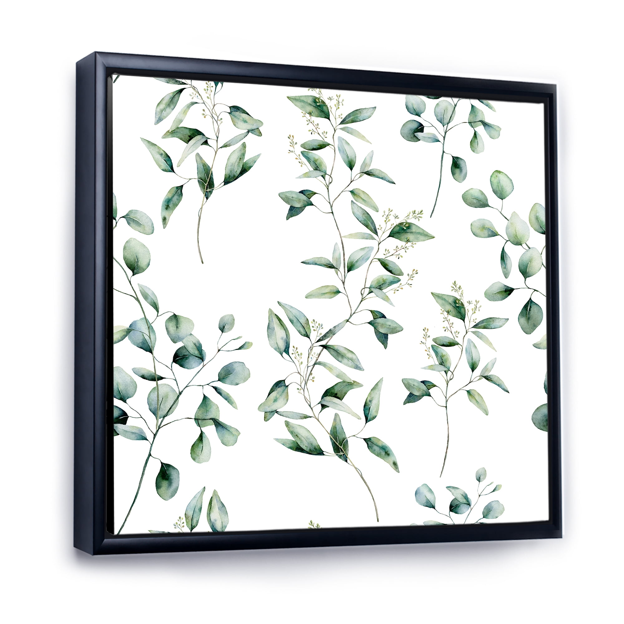Designart 'Green Eucalyptus Plant Branches IV' Traditional Framed Canvas Wall Art Print