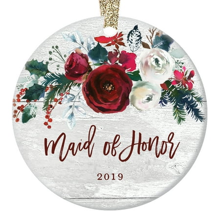 Maid of Honor Christmas Ornament 2019, Will You Be My Maid of Honor? Best Friend Wedding Party Proposal Modern Farmhouse Present Ceramic 3