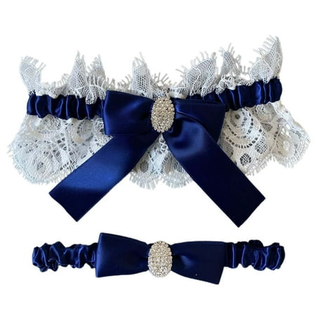 BYHONG Lace Wedding Garter Belt Elastic Thigh Ring Bridal Lingerie Accessories New Bride Garter Knee Pad Socks Women Navy One Size