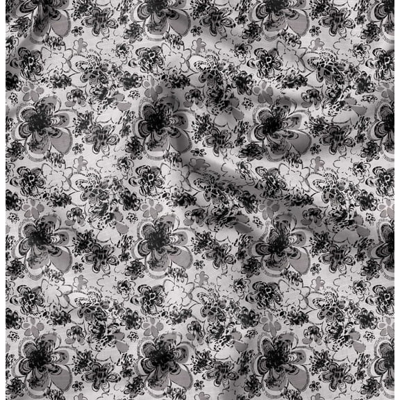 Soimoi Florals Print, Silk Fabric, Decor Sewing Fabric by The Yard 42 Inch Wide,Decorative Fabric for Shirts Suits Ties, Black