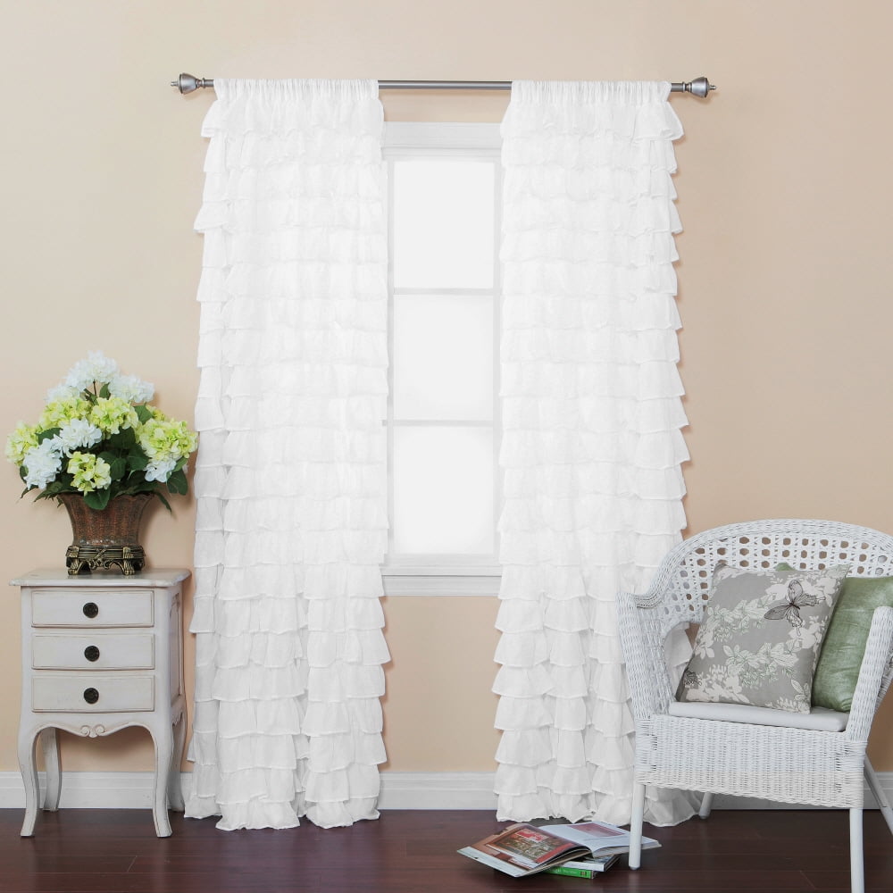 Quality Home Small Waterfall Ruffle Curtains White 52 X 84 Set Of 2 Panels Walmart Com Walmart Com