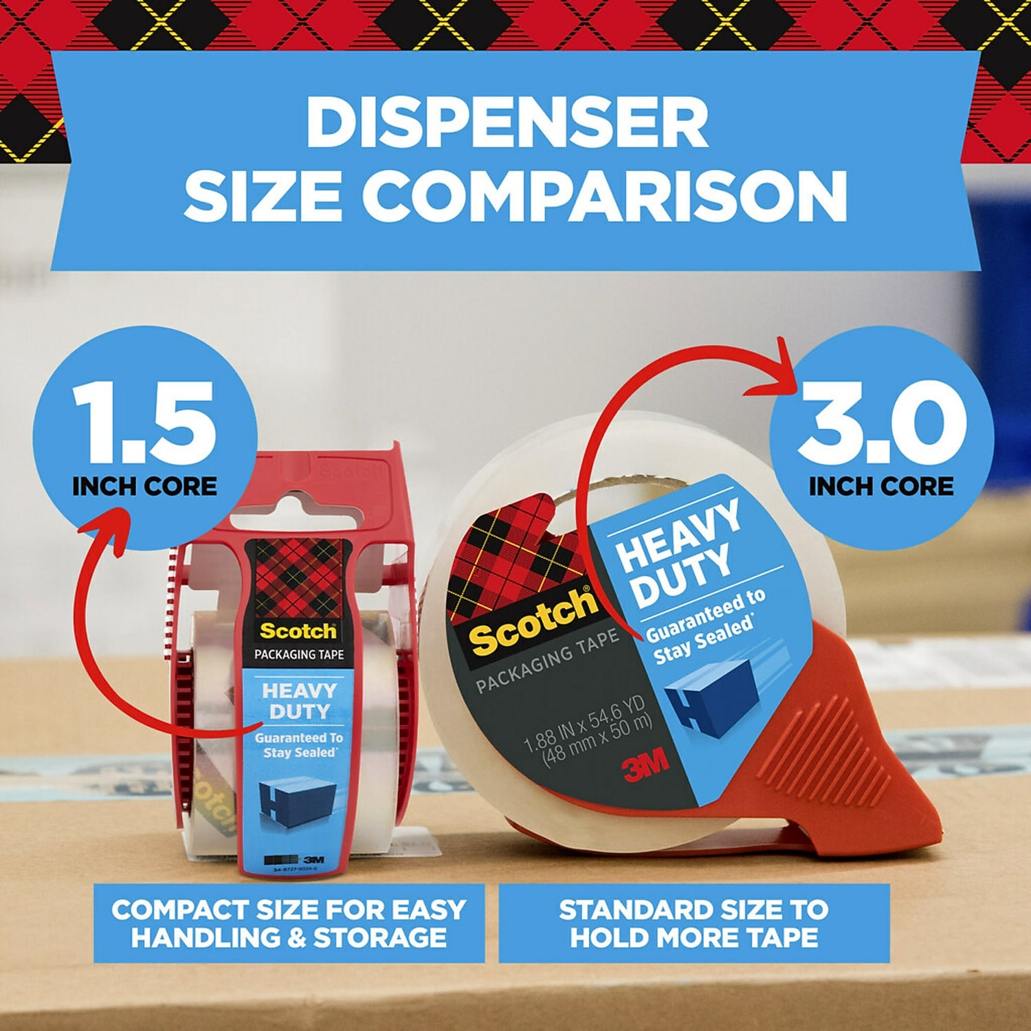 Scotch Heavy Duty Packing Tape with Dispenser 1.88" x 43.7 yds. Clear 6/Pack (38504063BRD2GC)
