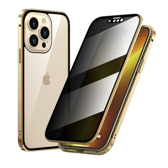 SaniMore Case for iPhone 13 Pro Max 6.7" 2021, Double Side Clear Anti-peep Glass Anti-shock Anti-fall Full Body Ptotective Magnetic Shockproof Slim Case for iPhone 13 Pro Max, Gold