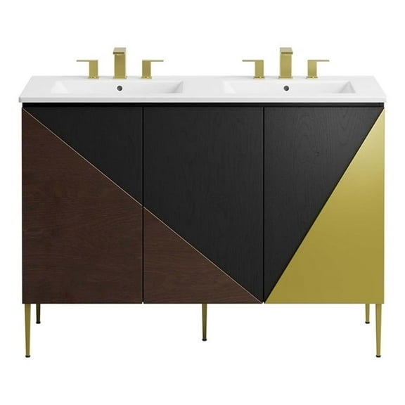 Modway Alchemist 48" Double Sink Bathroom Vanity in White Black