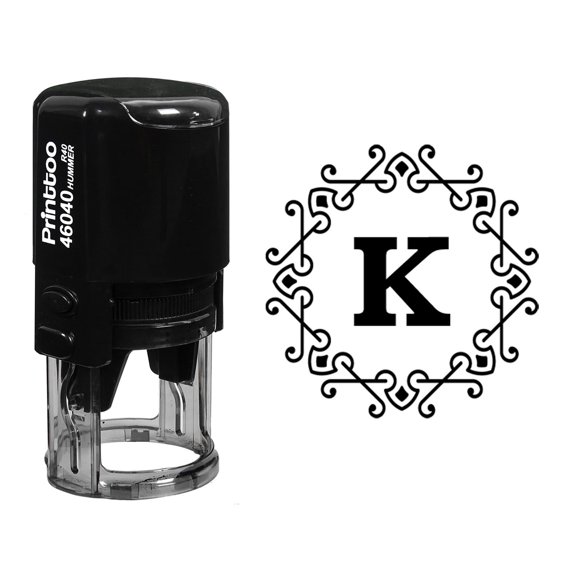 Printtoo Self Inking Office Stationary Octagon Celtic Swirl Frame Alphabet K Monogram R-40 Rubber Stamp-Black