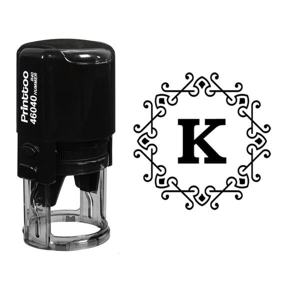 Printtoo Self Inking Office Stationary Octagon Celtic Swirl Frame Alphabet K Monogram R-40 Rubber Stamp-Black